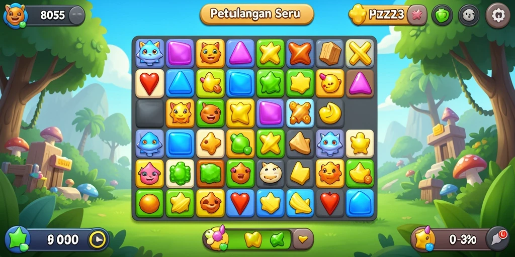 Tampilan antarmuka menarik dari game Puzzle Match-3 8055.