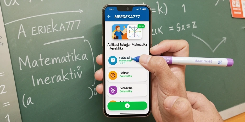 Screenshot antarmuka aplikasi Belajar Matematika MERDEKA777 yang interaktif.