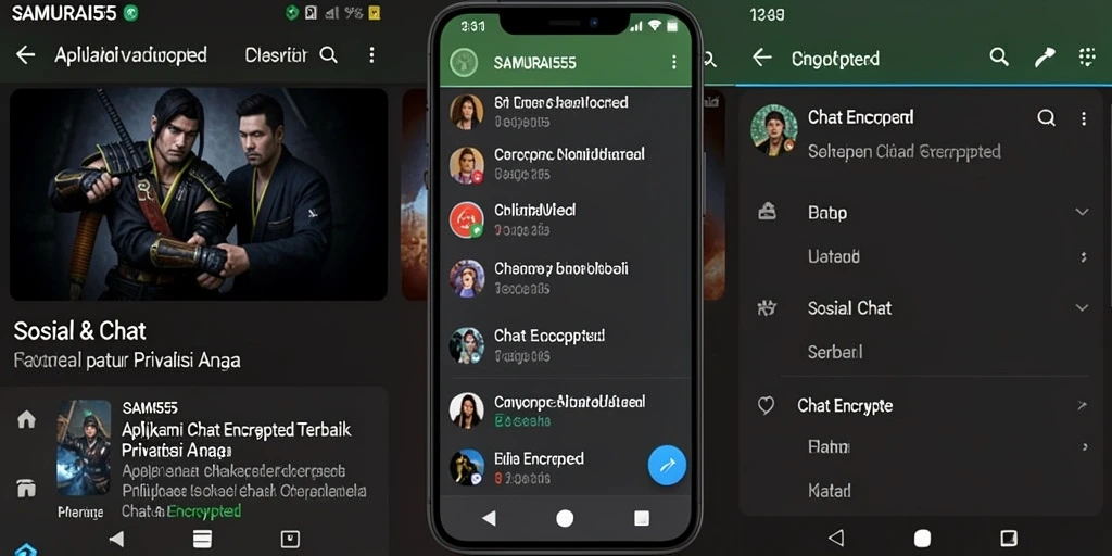 Tampilan antarmuka SAMURAI555 menunjukkan fitur Chat Encrypted yang aman.