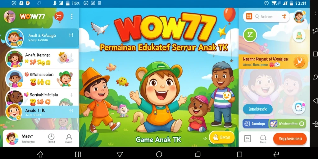 Antarmuka menarik dari aplikasi Game Anak TK WOW77 dengan berbagai permainan edukatif.